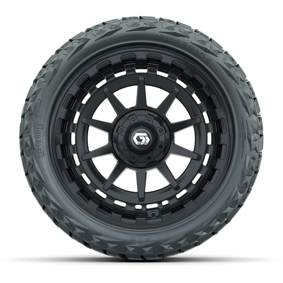 15" GTW Barricade Wheels Gloss Black and Maverick 23x10.00-R15 All Terrain Tires Combo Set of 4