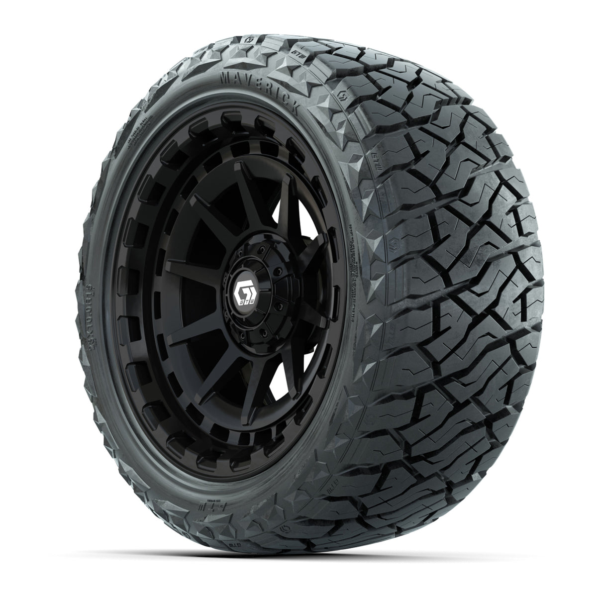 15" GTW Barricade Wheels Gloss Black and Maverick 23x10.00-R15 All Terrain Tires Combo Set of 4