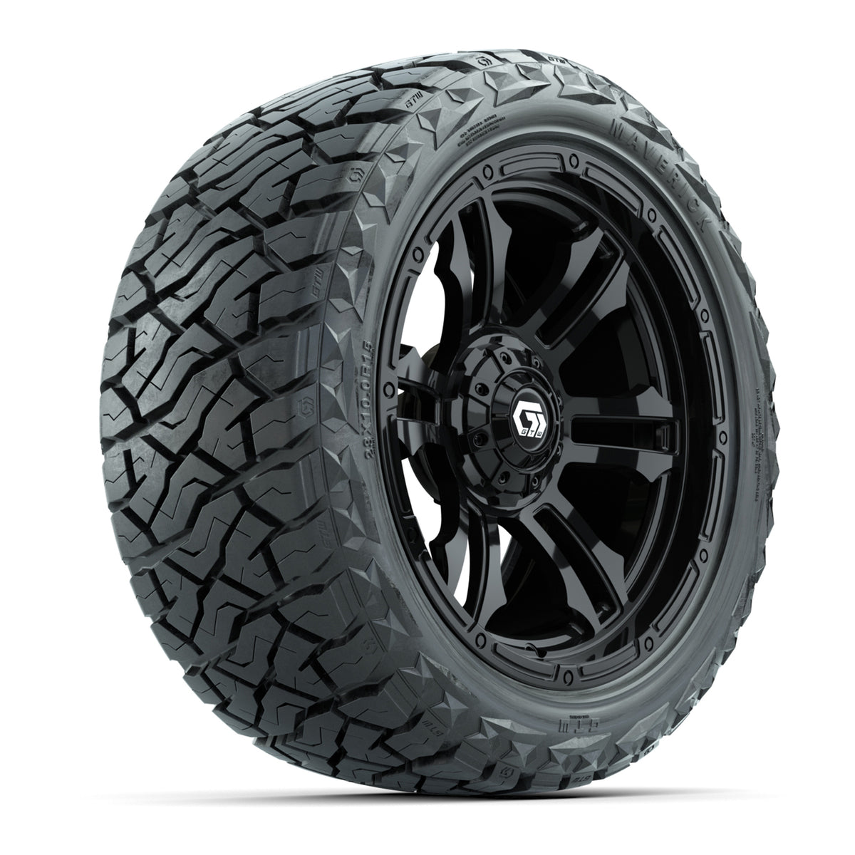 15" GTW Shogun Wheels Gloss Black and Maverick 23x10.00-R15 All Terrain Tires Combo Set of 4