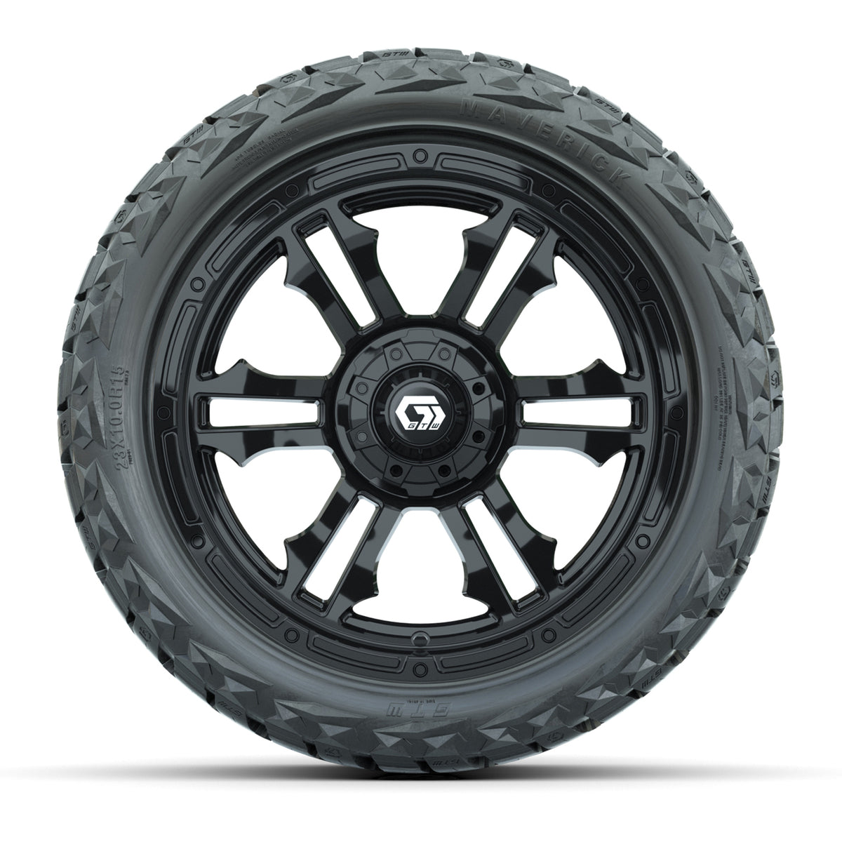15" GTW Shogun Wheels Gloss Black and Maverick 23x10.00-R15 All Terrain Tires Combo Set of 4
