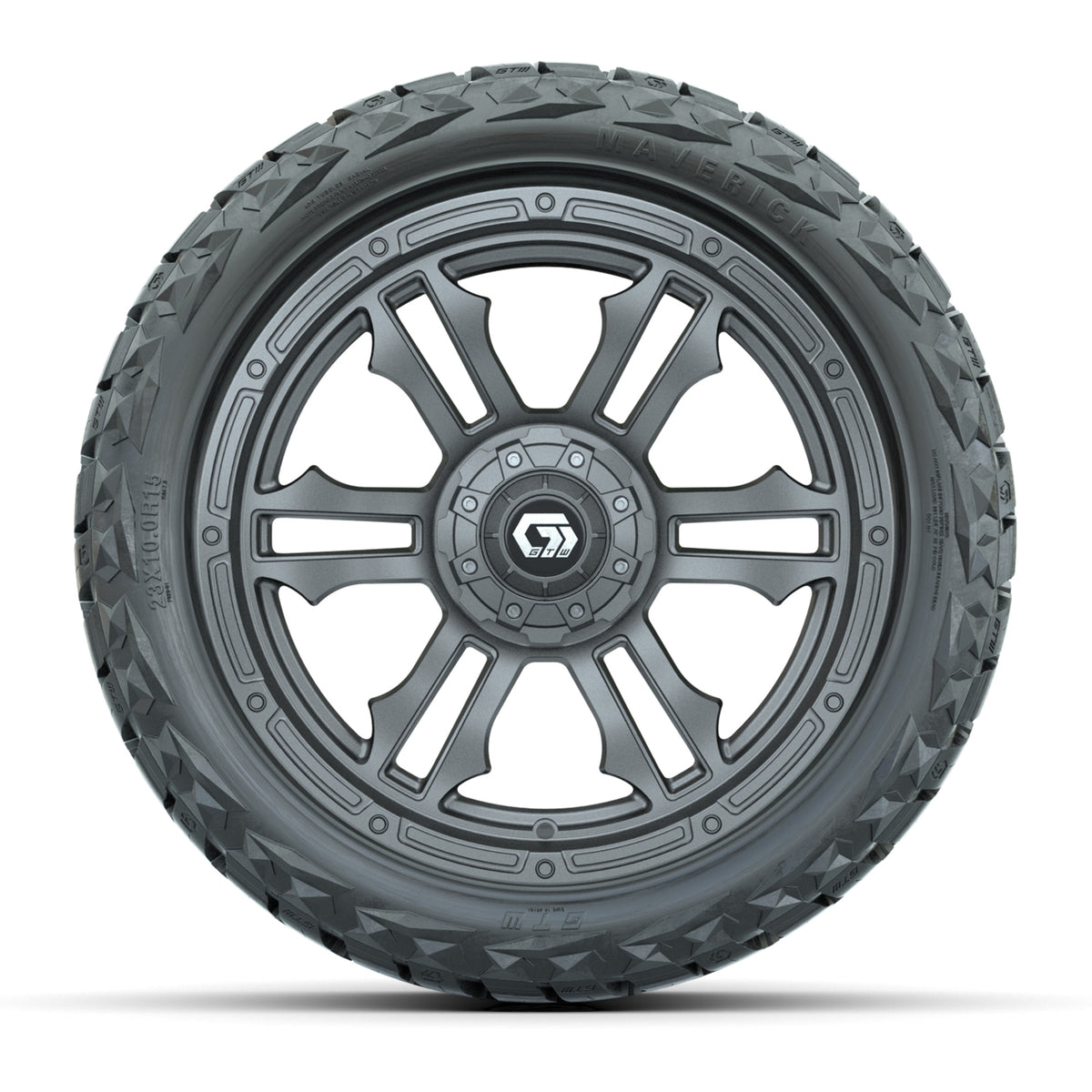 15" GTW Shogun Wheels Gloss Gunmetal and Maverick 23x10.00-R15 All Terrain Tires Combo Set of 4