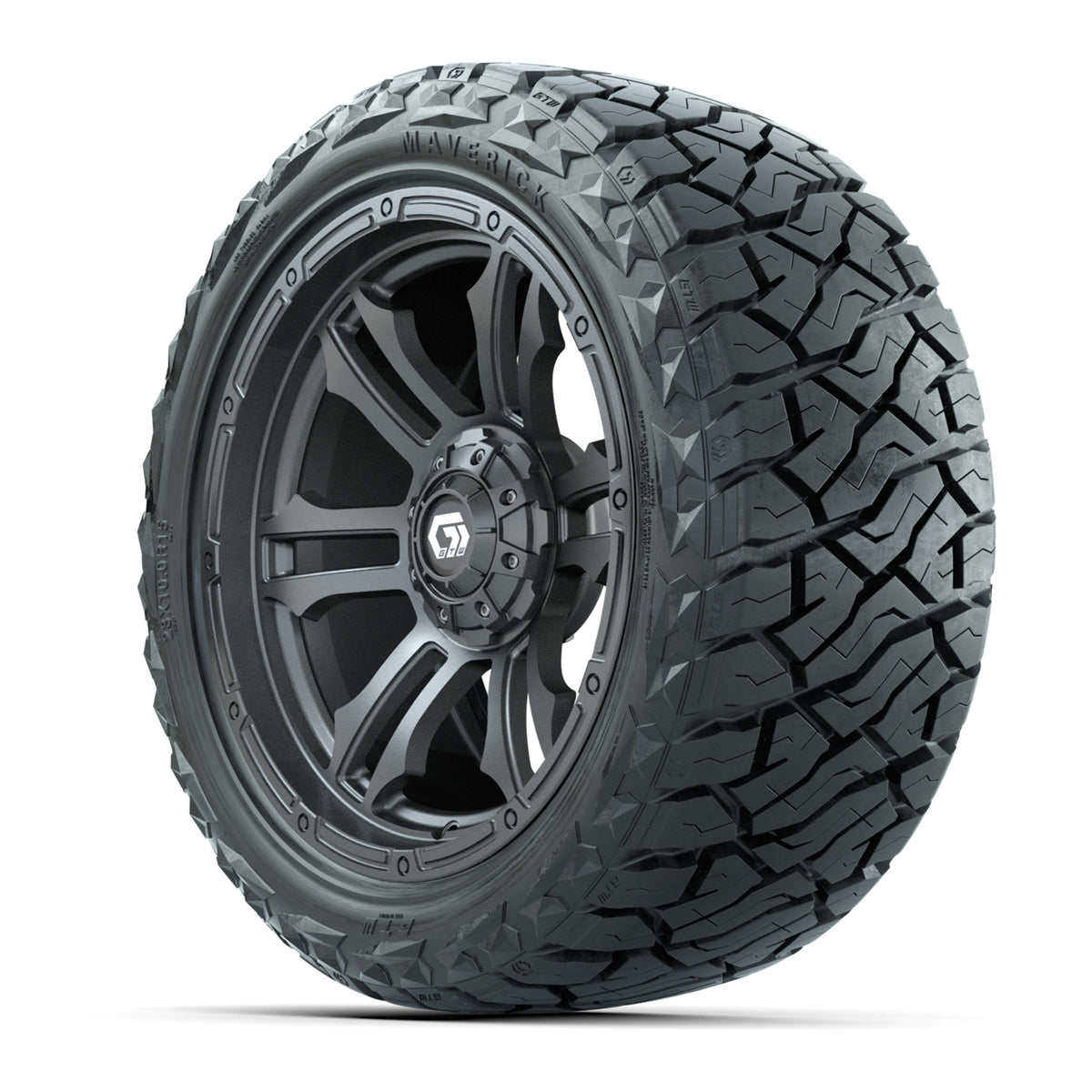 15" GTW Shogun Wheels Gloss Gunmetal and Maverick 23x10.00-R15 All Terrain Tires Combo Set of 4