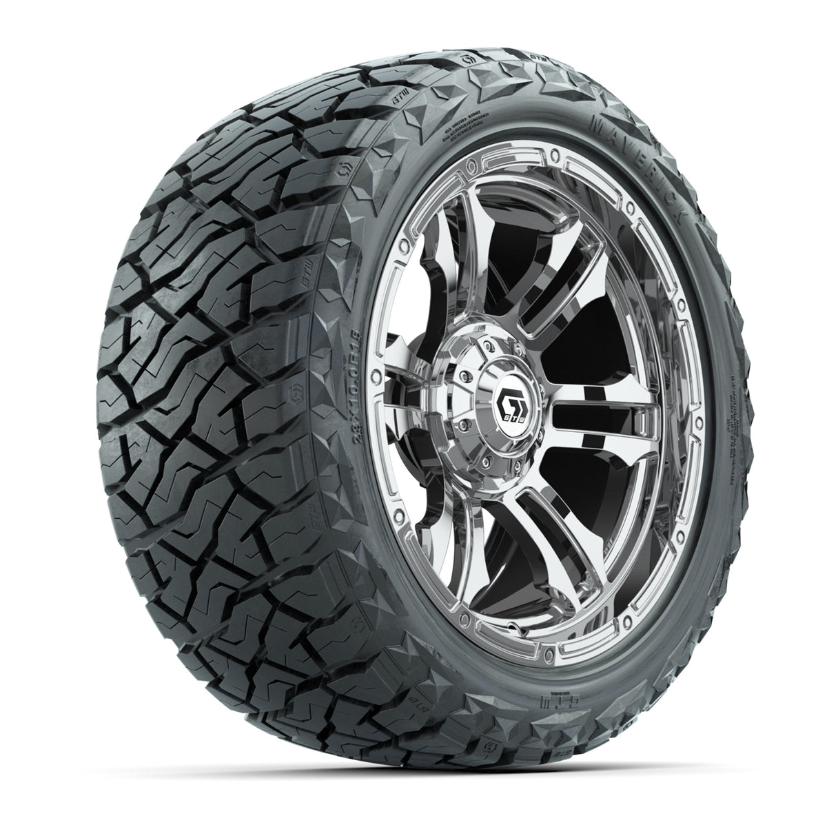 15" GTW Shogun Wheels Chrome and Maverick 23x10.00-R15 All Terrain Tires Combo Set of 4