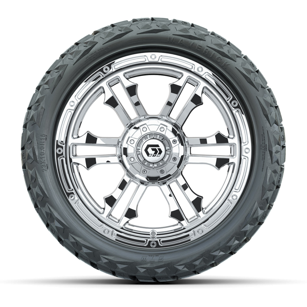 15" GTW Shogun Wheels Chrome and Maverick 23x10.00-R15 All Terrain Tires Combo Set of 4