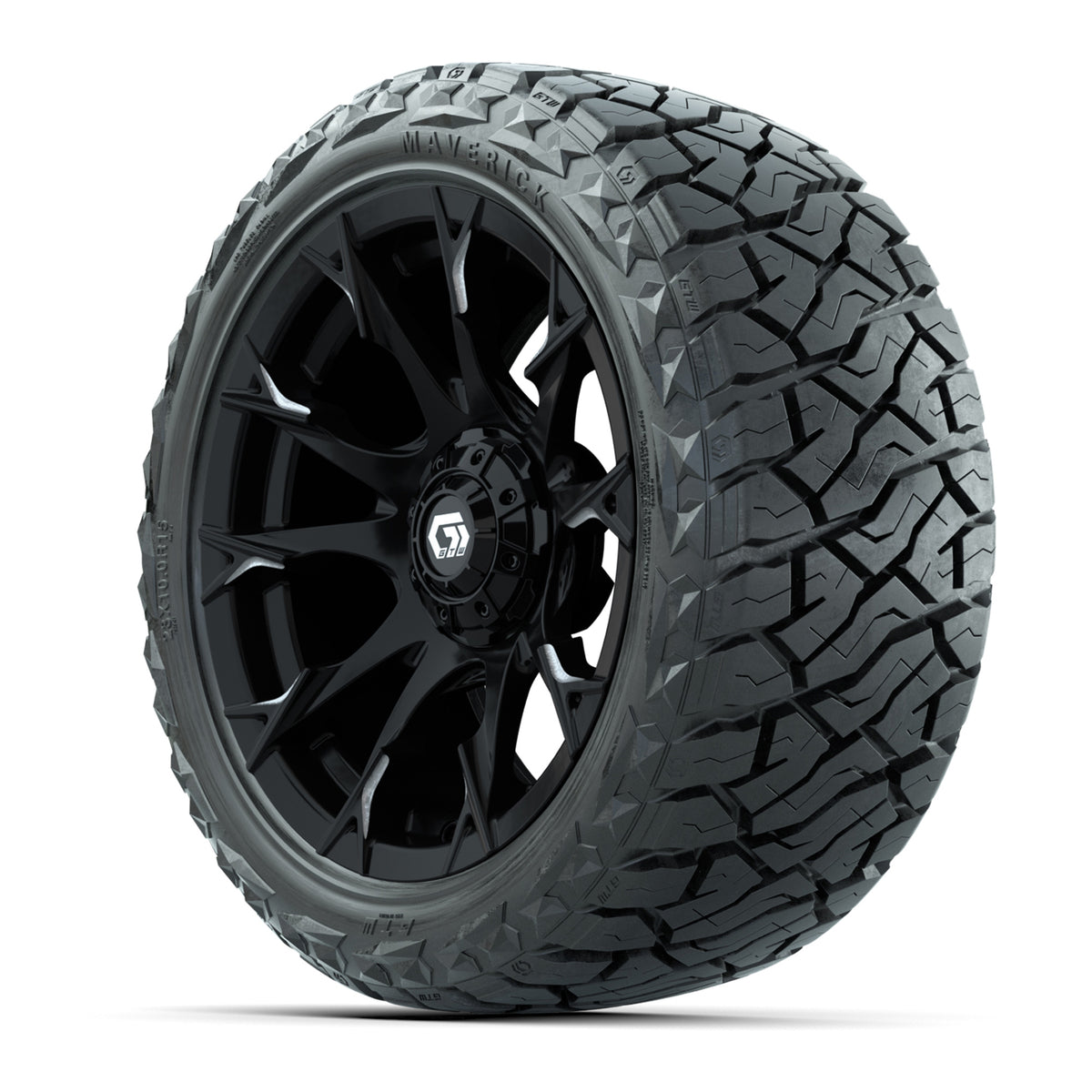 15" GTW Diablo Wheels Gloss Machined Black and Maverick 23x10.00-R15 All Terrain Tires Combo Set of 4
