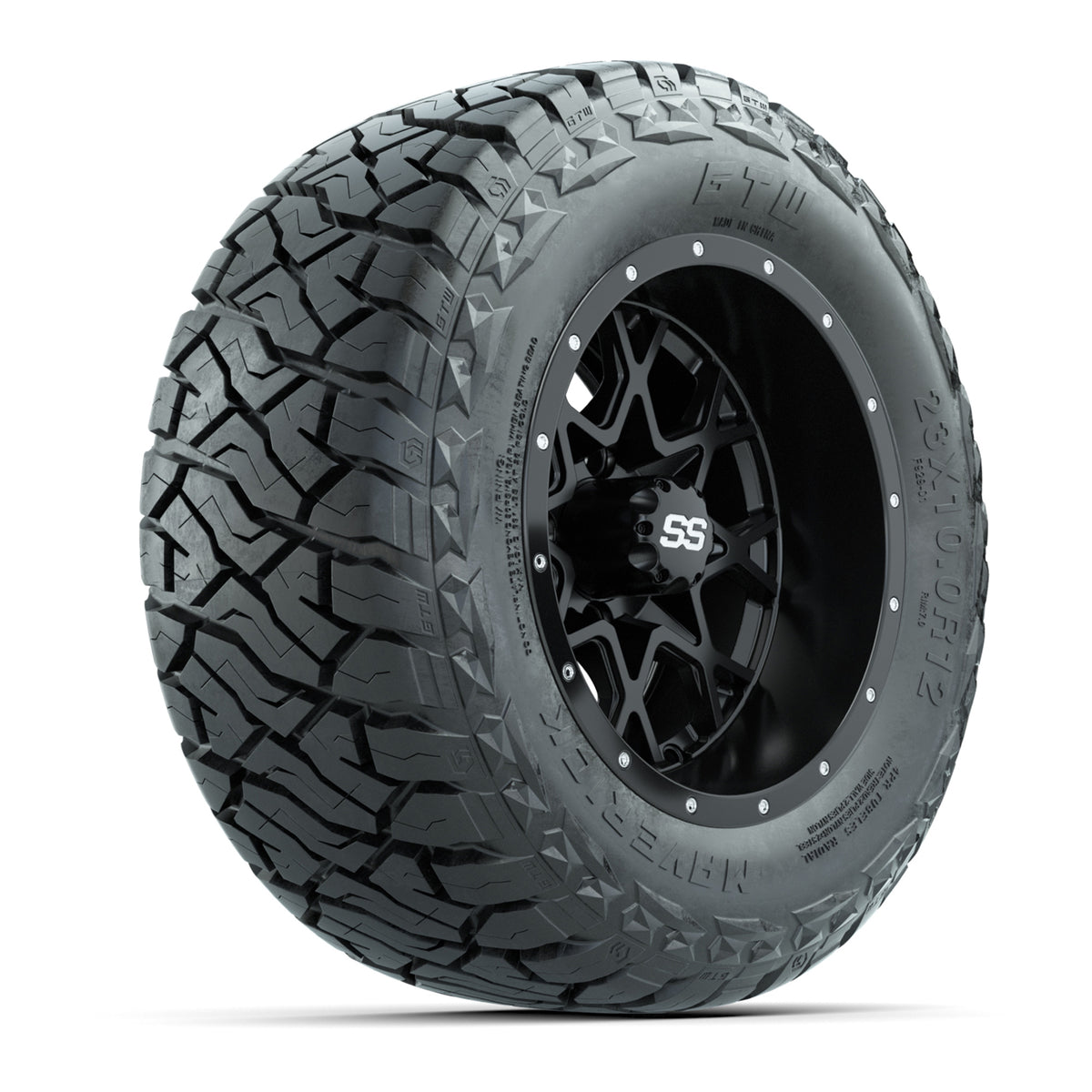 12" GTW Vortex Wheels Matte Black and Maverick Low Profile & All Terrain Tires Combo Set of 4