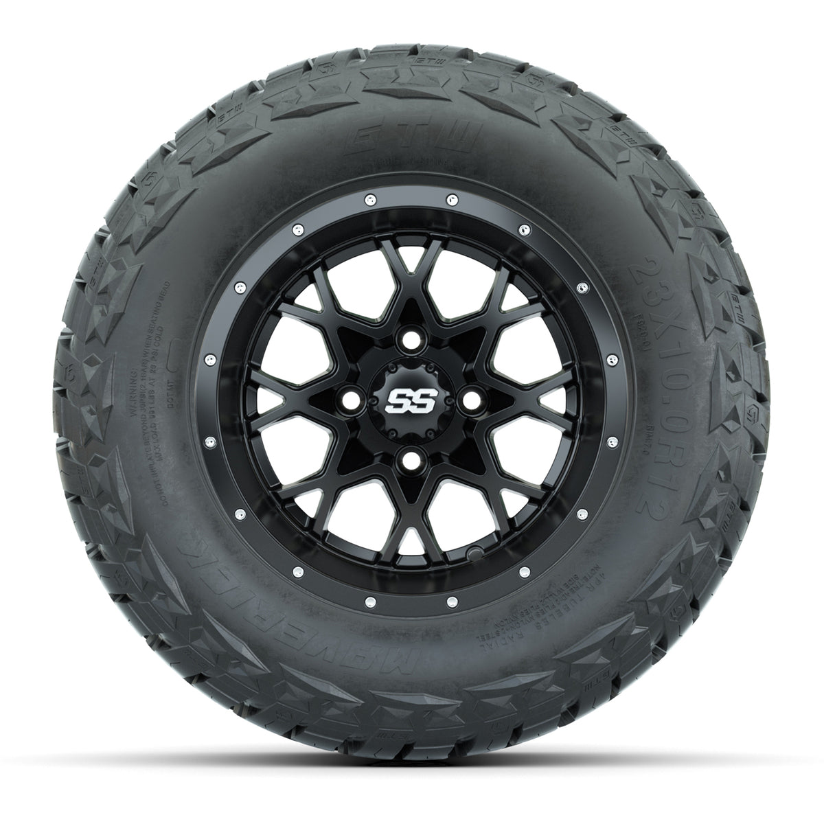 12" GTW Vortex Wheels Matte Black and Maverick Low Profile & All Terrain Tires Combo Set of 4