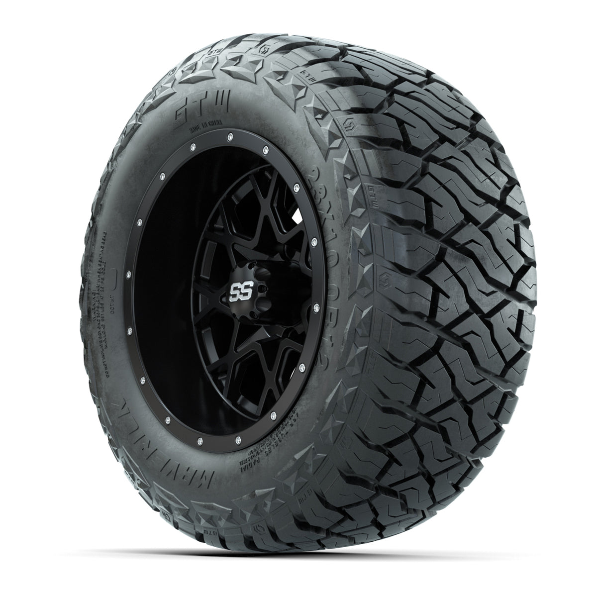 12" GTW Vortex Wheels Matte Black and Maverick Low Profile & All Terrain Tires Combo Set of 4