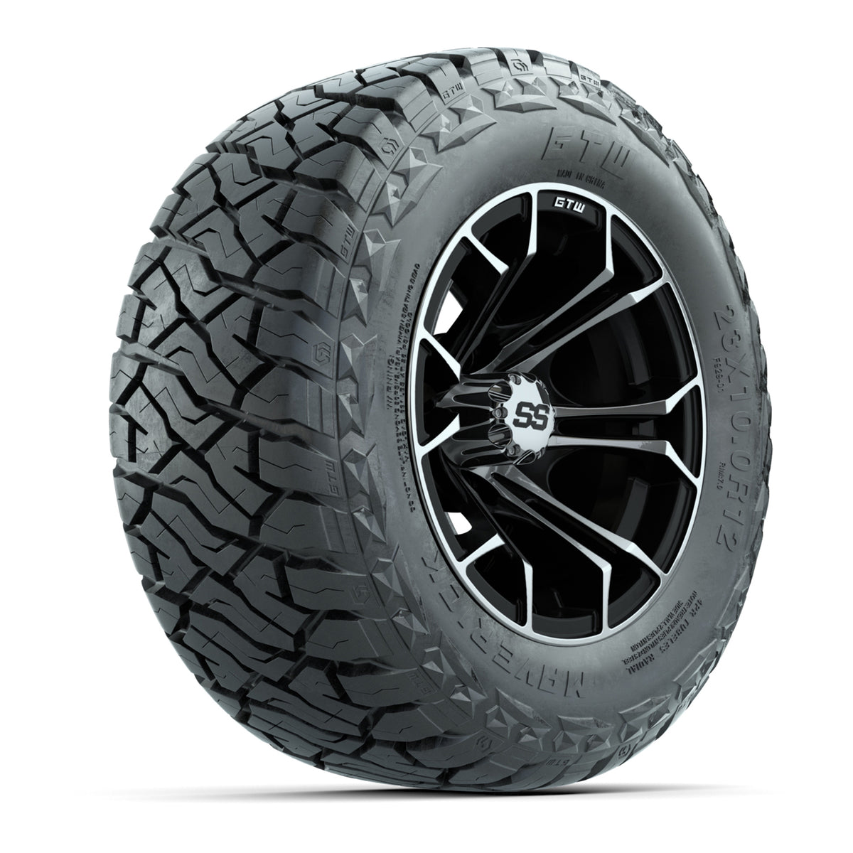 12" GTW Spyder Wheels Machined Black and Maverick Low Profile & All Terrain Tires Combo Set of 4