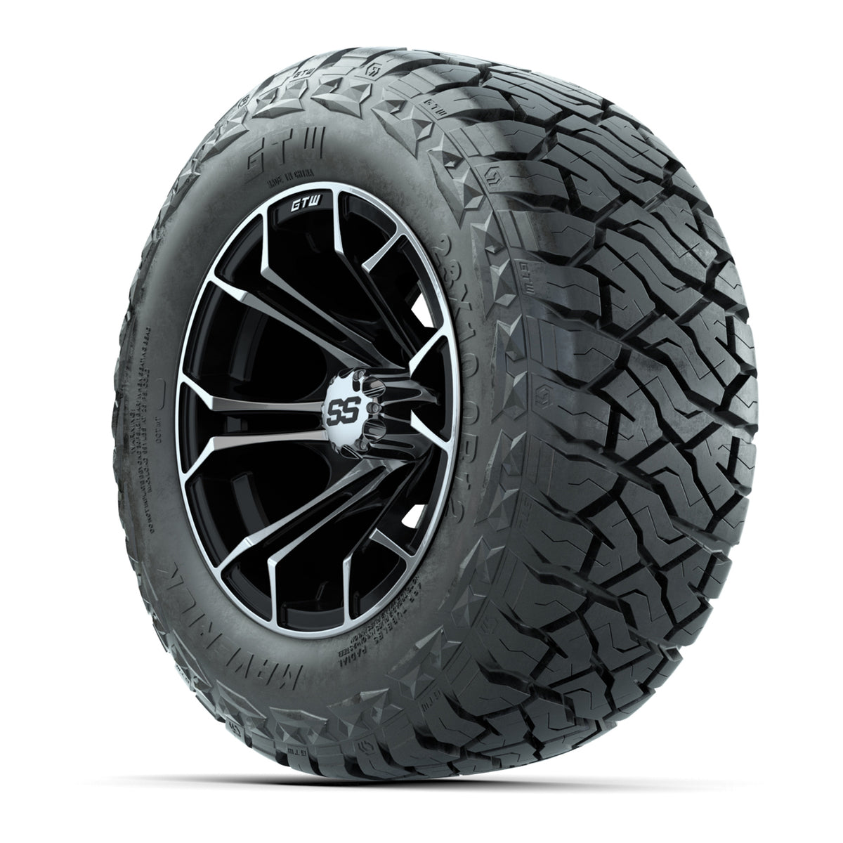 12" GTW Spyder Wheels Machined Black and Maverick Low Profile & All Terrain Tires Combo Set of 4