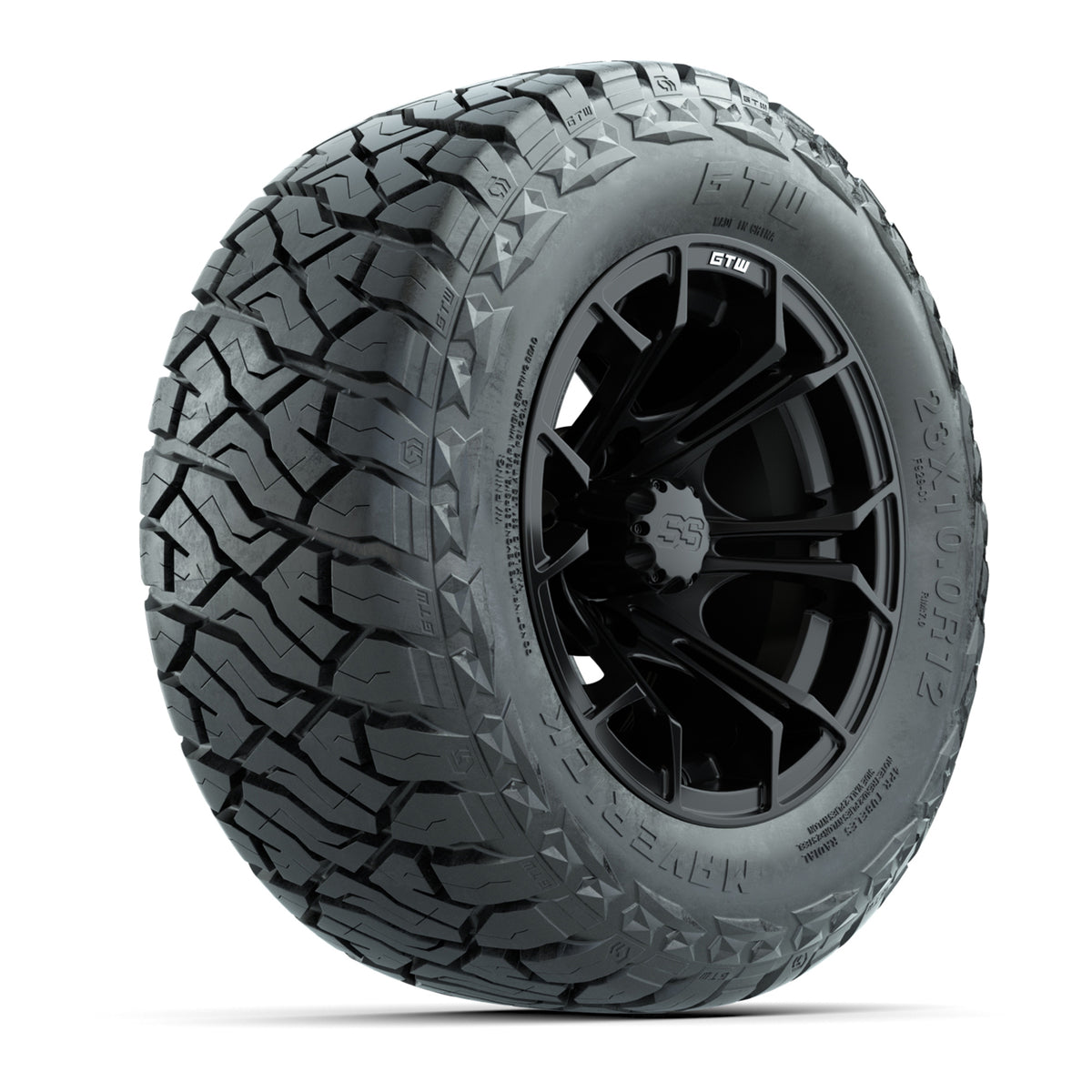 12" GTW Spyder Wheels Matte Black and Maverick Low Profile & All Terrain Tires Combo Set of 4