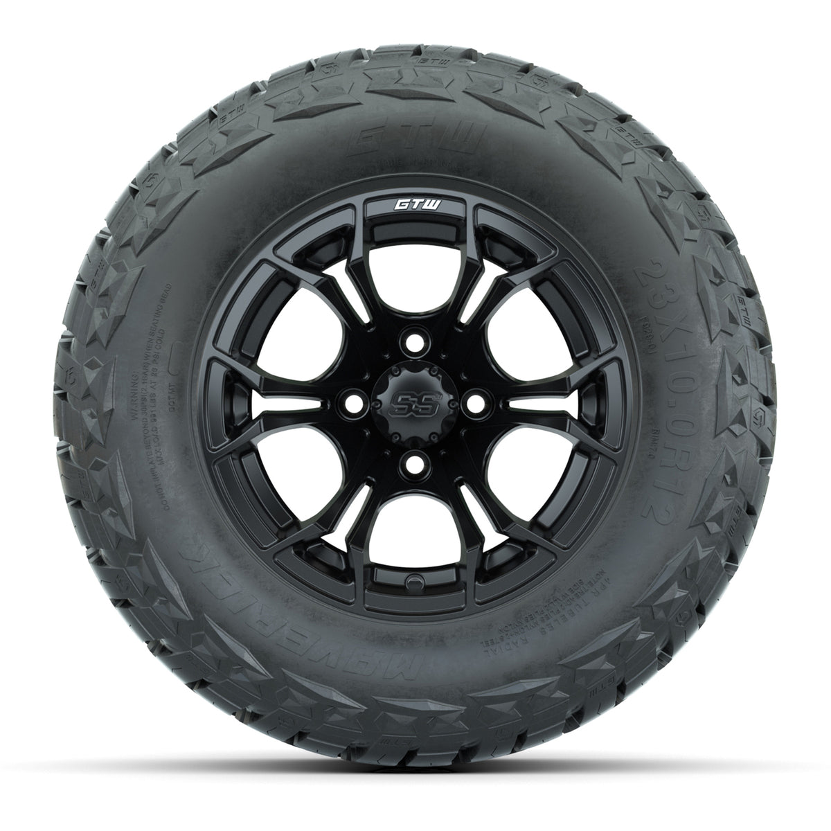12" GTW Spyder Wheels Matte Black and Maverick Low Profile & All Terrain Tires Combo Set of 4