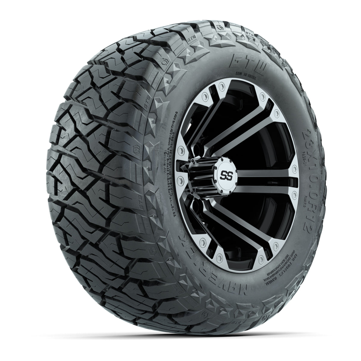 12" GTW Specter Wheels Machined Black and Maverick Low Profile & All Terrain Tires Combo Set of 4