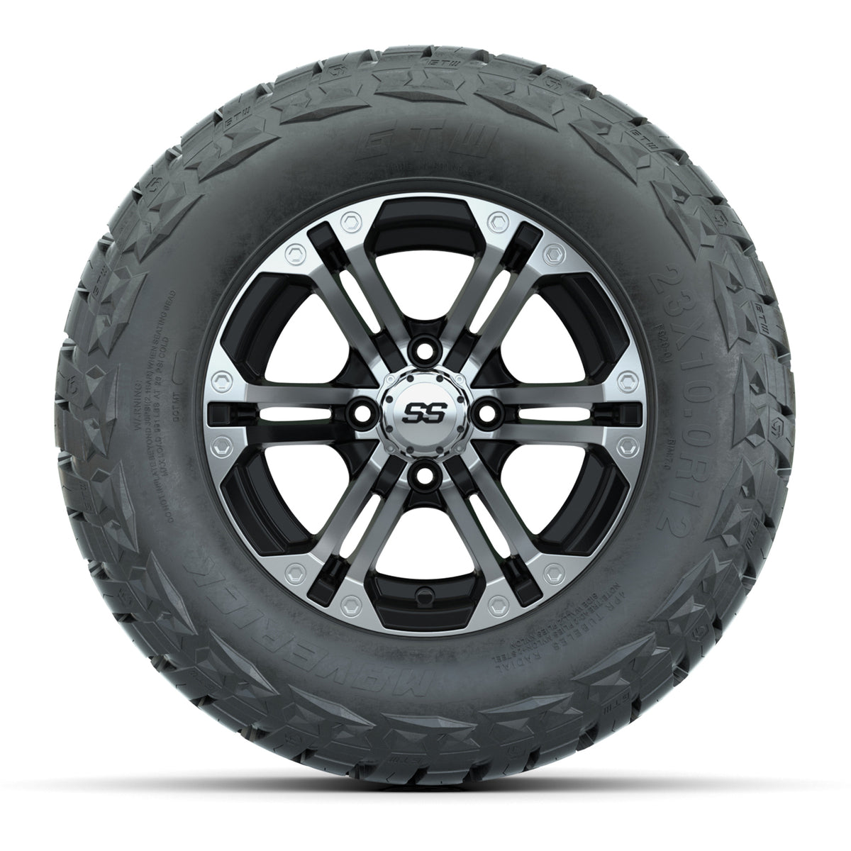 12" GTW Specter Wheels Machined Black and Maverick Low Profile & All Terrain Tires Combo Set of 4