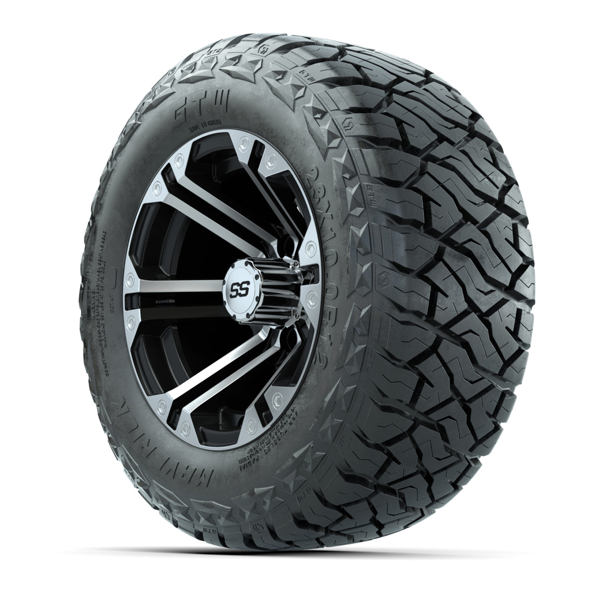 12" GTW Specter Wheels Machined Black and Maverick Low Profile & All Terrain Tires Combo Set of 4