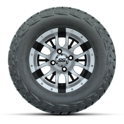 12" GTW Diesel Wheels Black/Machined and Maverick 23x10.00-R12 All Terrain Tires Combo Set of 4