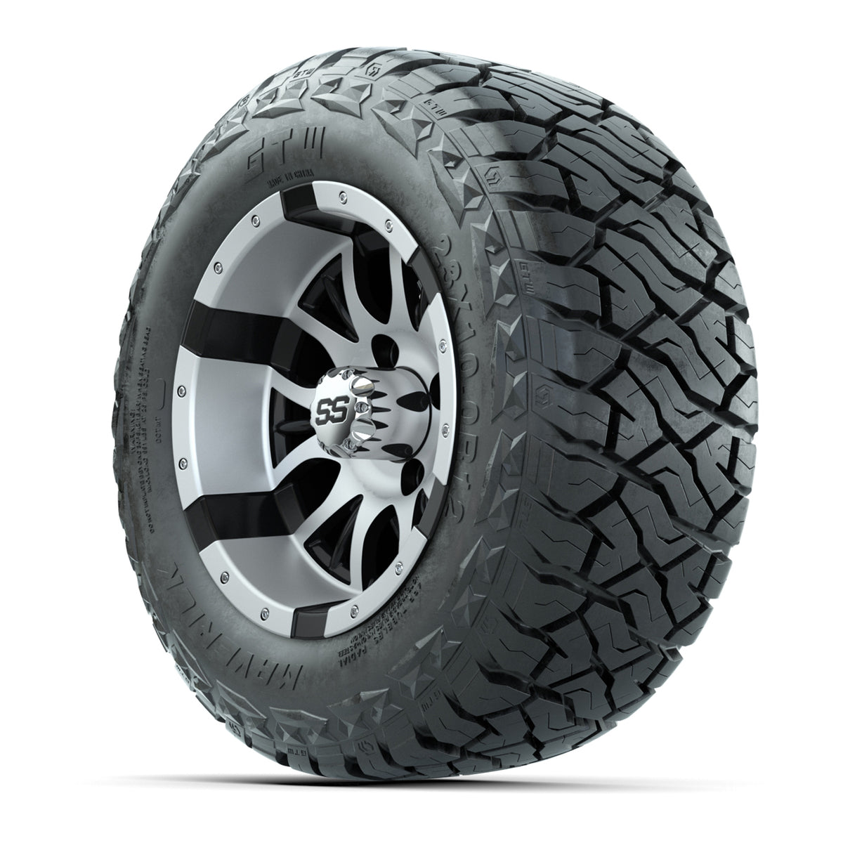 12" GTW Diesel Wheels Black/Machined and Maverick 23x10.00-R12 All Terrain Tires Combo Set of 4