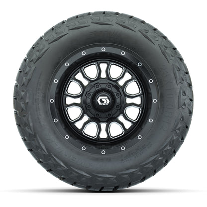 12" GTW Volt Wheels Machined Black and Maverick Low Profile & All Terrain Tires Combo Set of 4