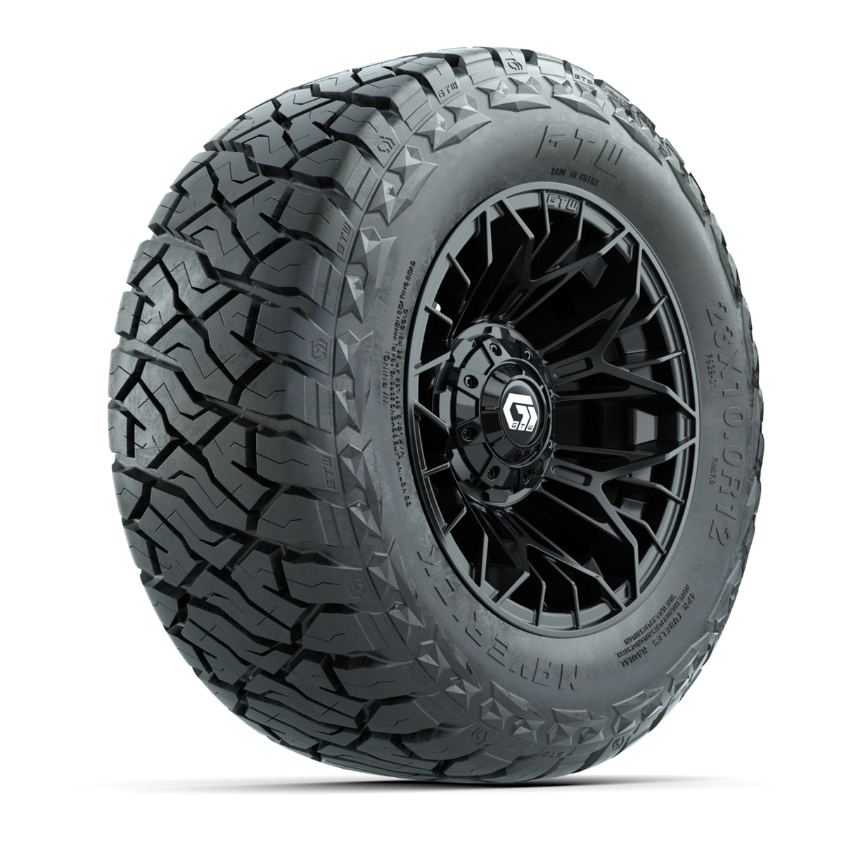 12" GTW Stellar Wheels Matte Black and Maverick 23x10.00-R12 All Terrain Tires Combo Set of 4