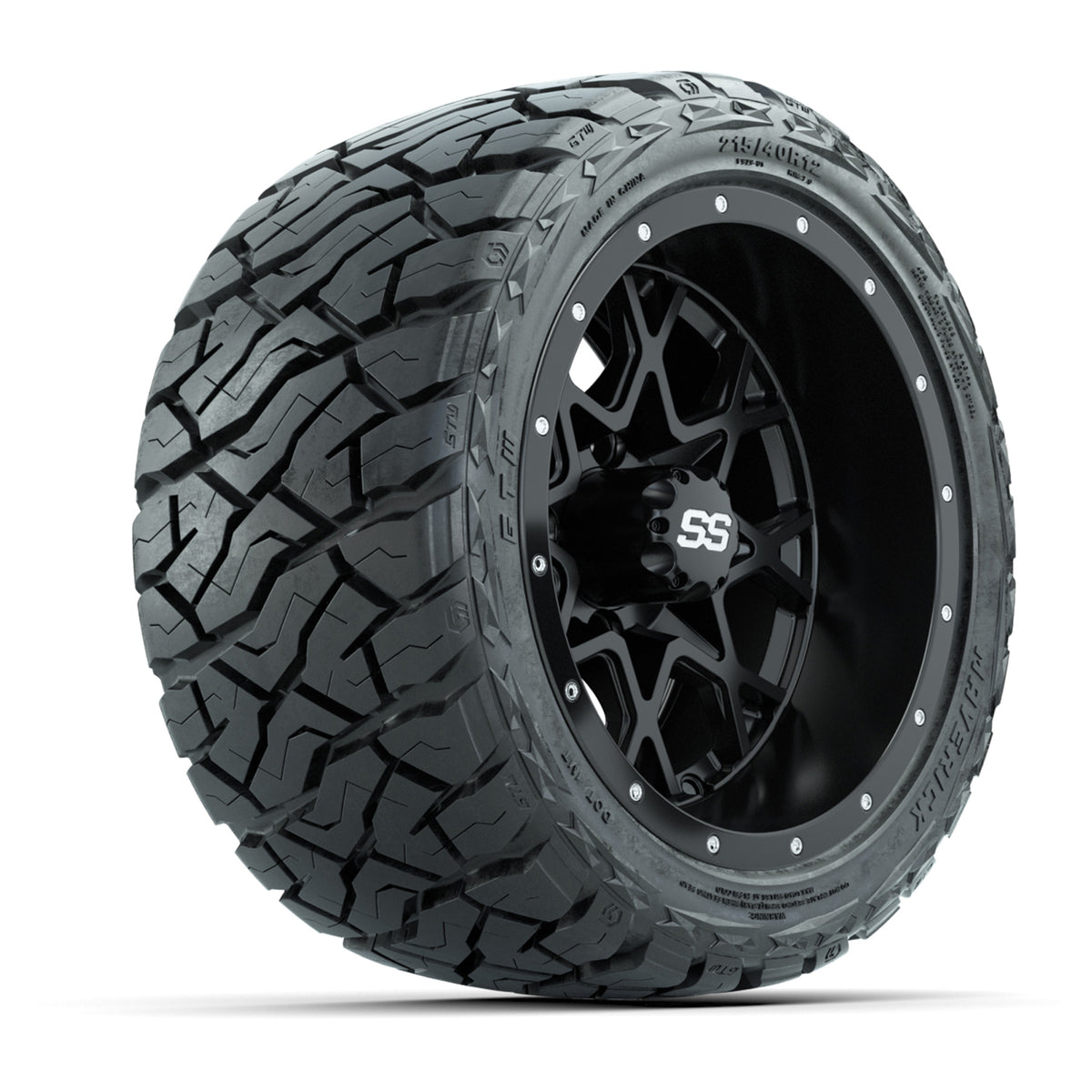 12" GTW Vortex Wheels Matte Black and Maverick Low Profile & All Terrain Tires Combo Set of 4