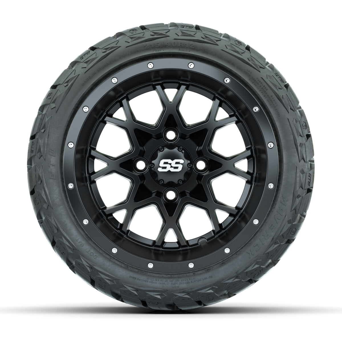 12" GTW Vortex Wheels Matte Black and Maverick Low Profile & All Terrain Tires Combo Set of 4