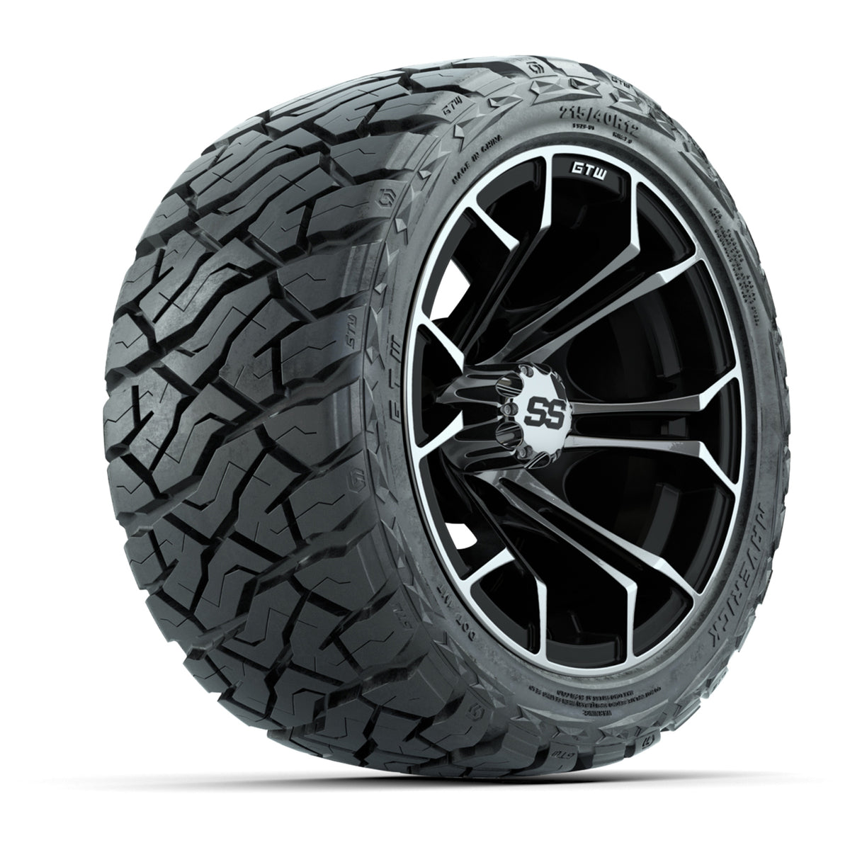 12" GTW Spyder Wheels Machined Black and Maverick Low Profile & All Terrain Tires Combo Set of 4