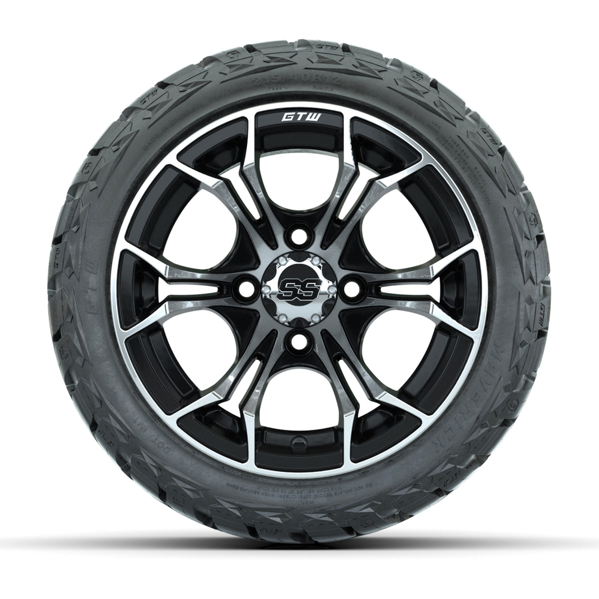 12" GTW Spyder Wheels Machined Black and Maverick Low Profile & All Terrain Tires Combo Set of 4