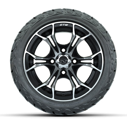 12" GTW Spyder Wheels Machined Black and Maverick Low Profile & All Terrain Tires Combo Set of 4
