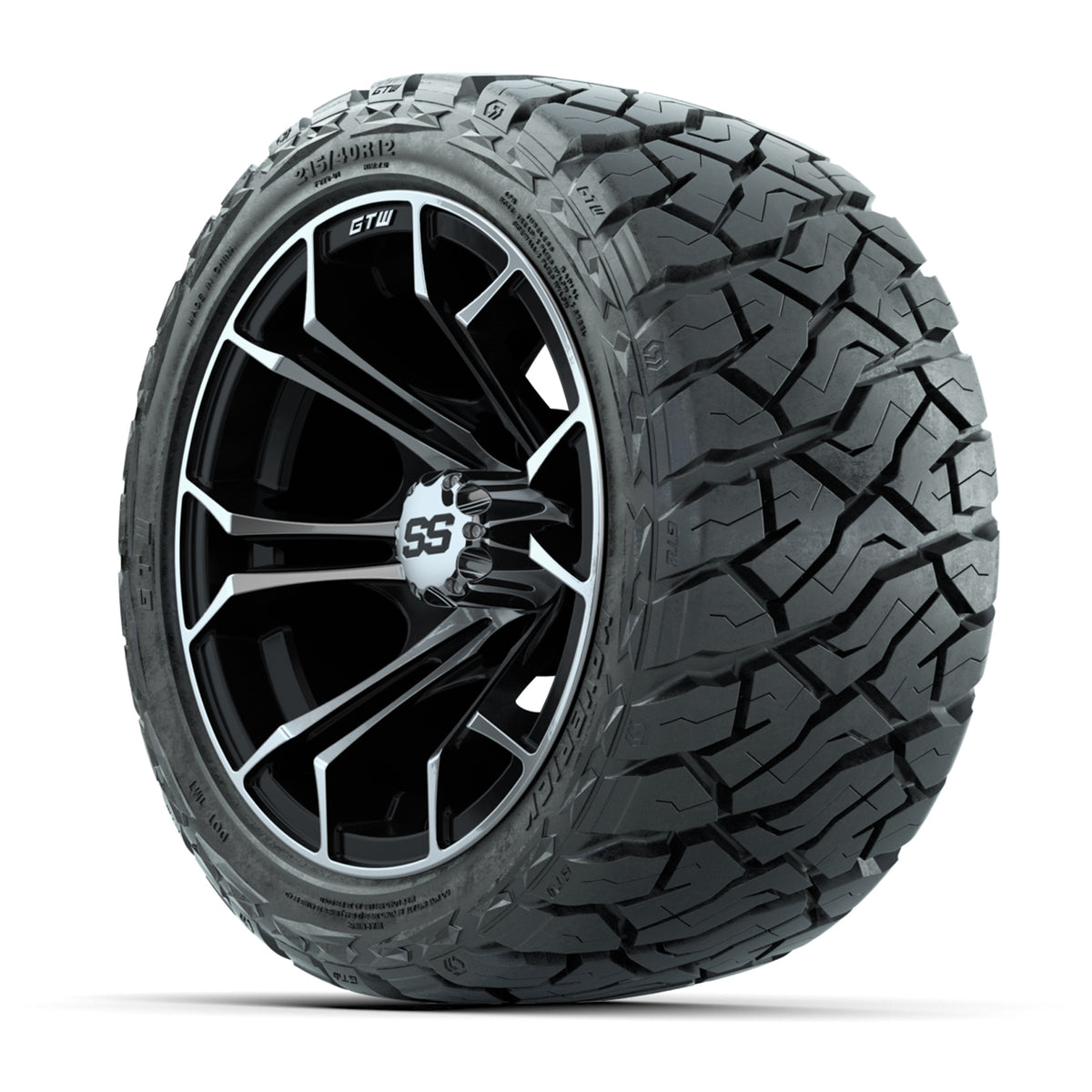 12" GTW Spyder Wheels Machined Black and Maverick Low Profile & All Terrain Tires Combo Set of 4