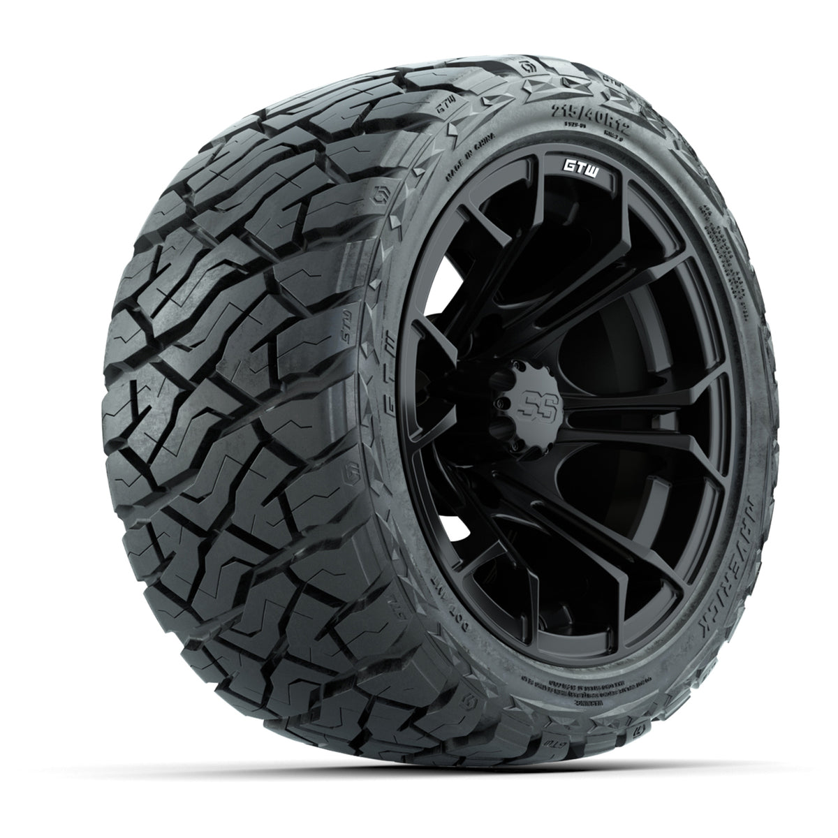 12" GTW Spyder Wheels Matte Black and Maverick Low Profile & All Terrain Tires Combo Set of 4