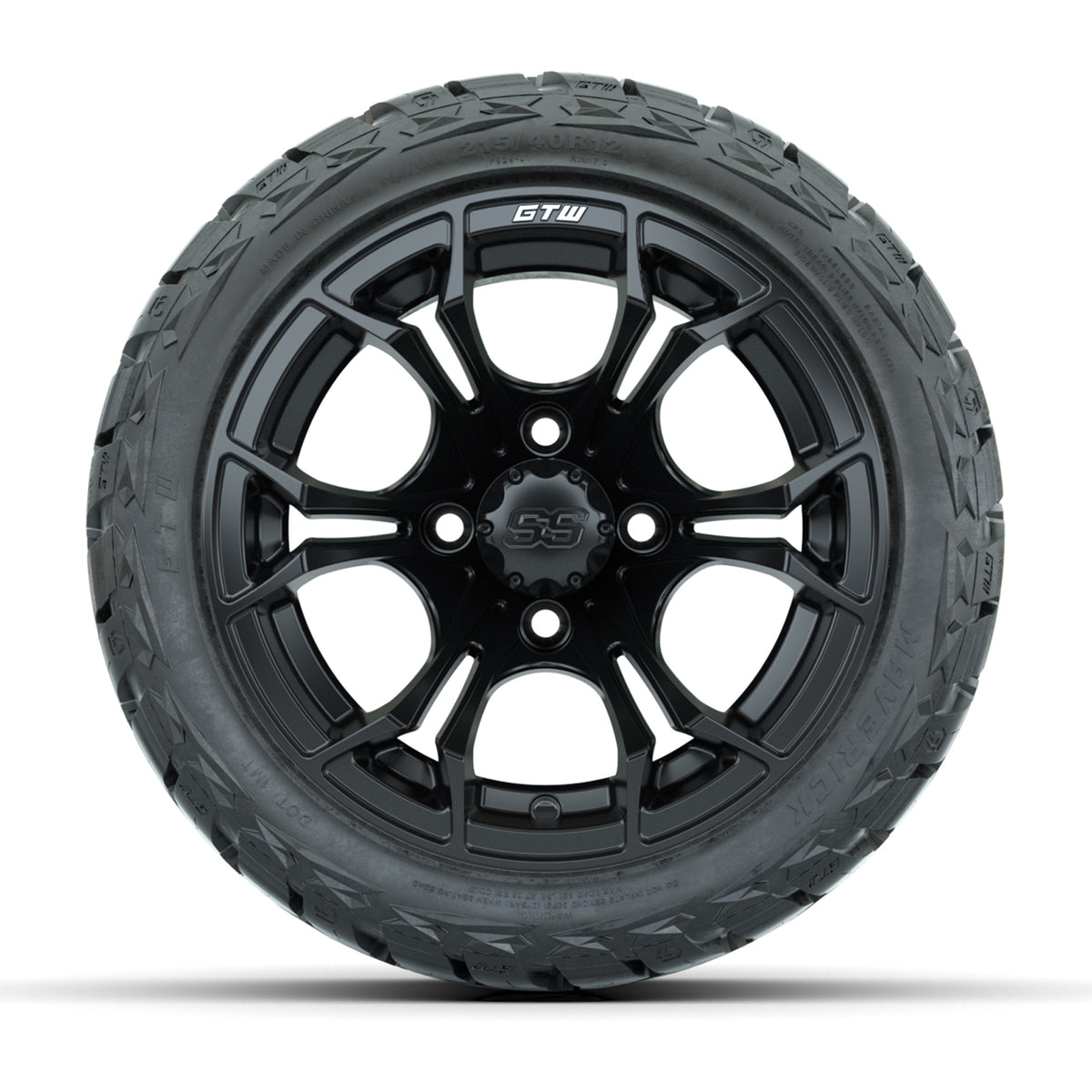 12" GTW Spyder Wheels Matte Black and Maverick Low Profile & All Terrain Tires Combo Set of 4