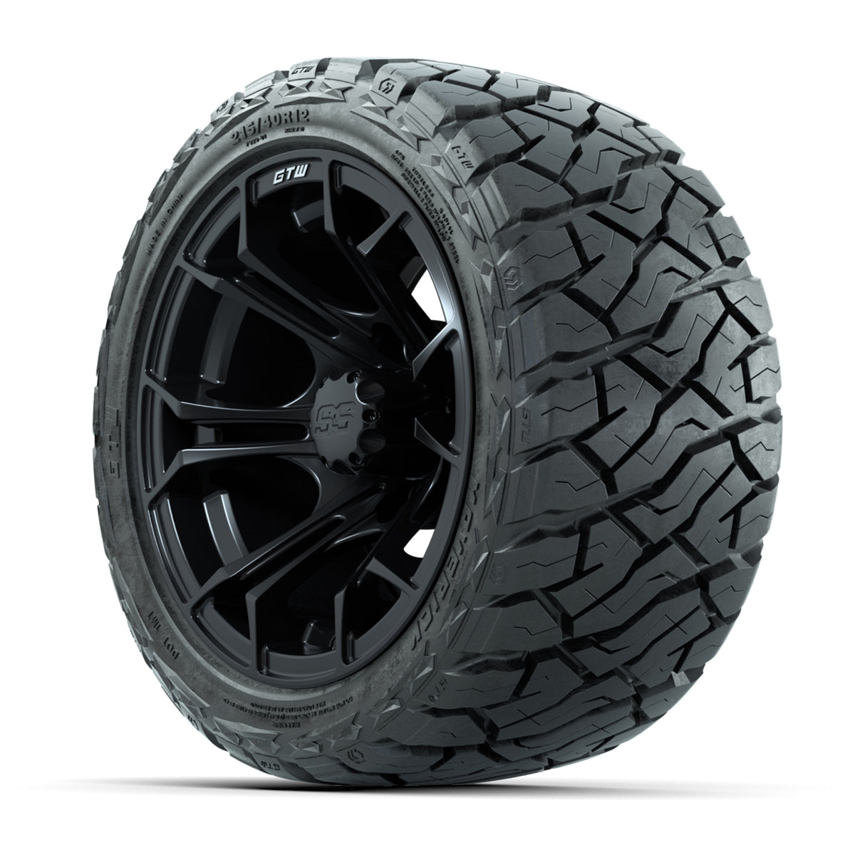 12" GTW Spyder Wheels Matte Black and Maverick Low Profile & All Terrain Tires Combo Set of 4