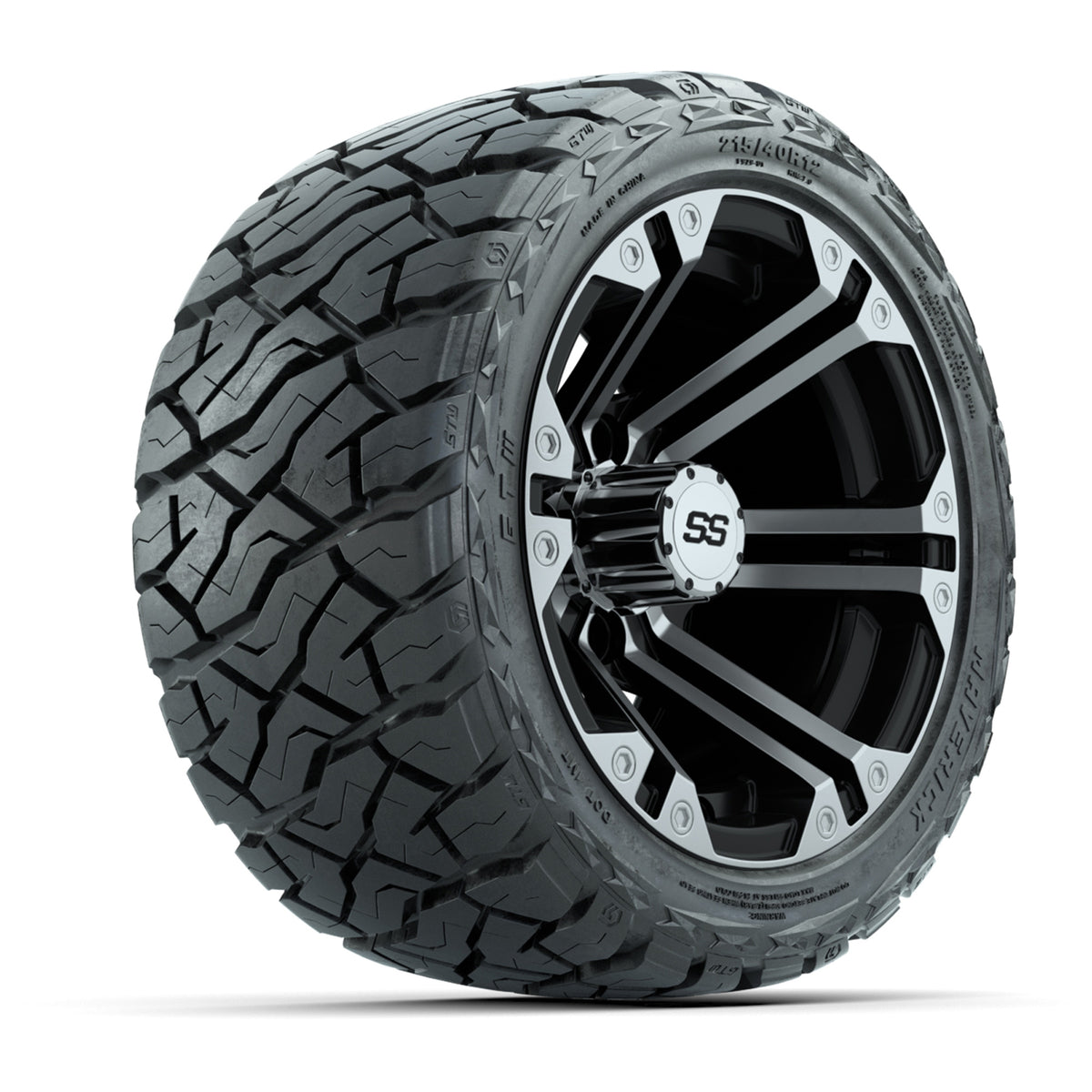 12" GTW Specter Wheels Machined Black and Maverick Low Profile & All Terrain Tires Combo Set of 4