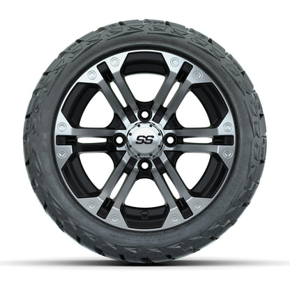 12" GTW Specter Wheels Machined Black and Maverick Low Profile & All Terrain Tires Combo Set of 4
