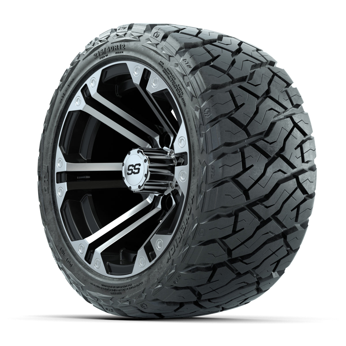 12" GTW Specter Wheels Machined Black and Maverick Low Profile & All Terrain Tires Combo Set of 4