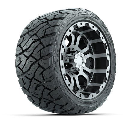 12" GTW Omega Wheels Machined Black and Maverick Low Profile & All Terrain Tires Combo Set of 4