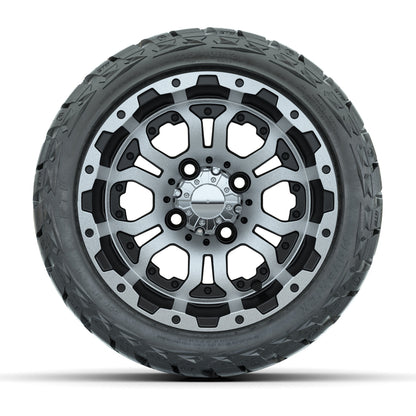 12" GTW Omega Wheels Machined Black and Maverick Low Profile & All Terrain Tires Combo Set of 4