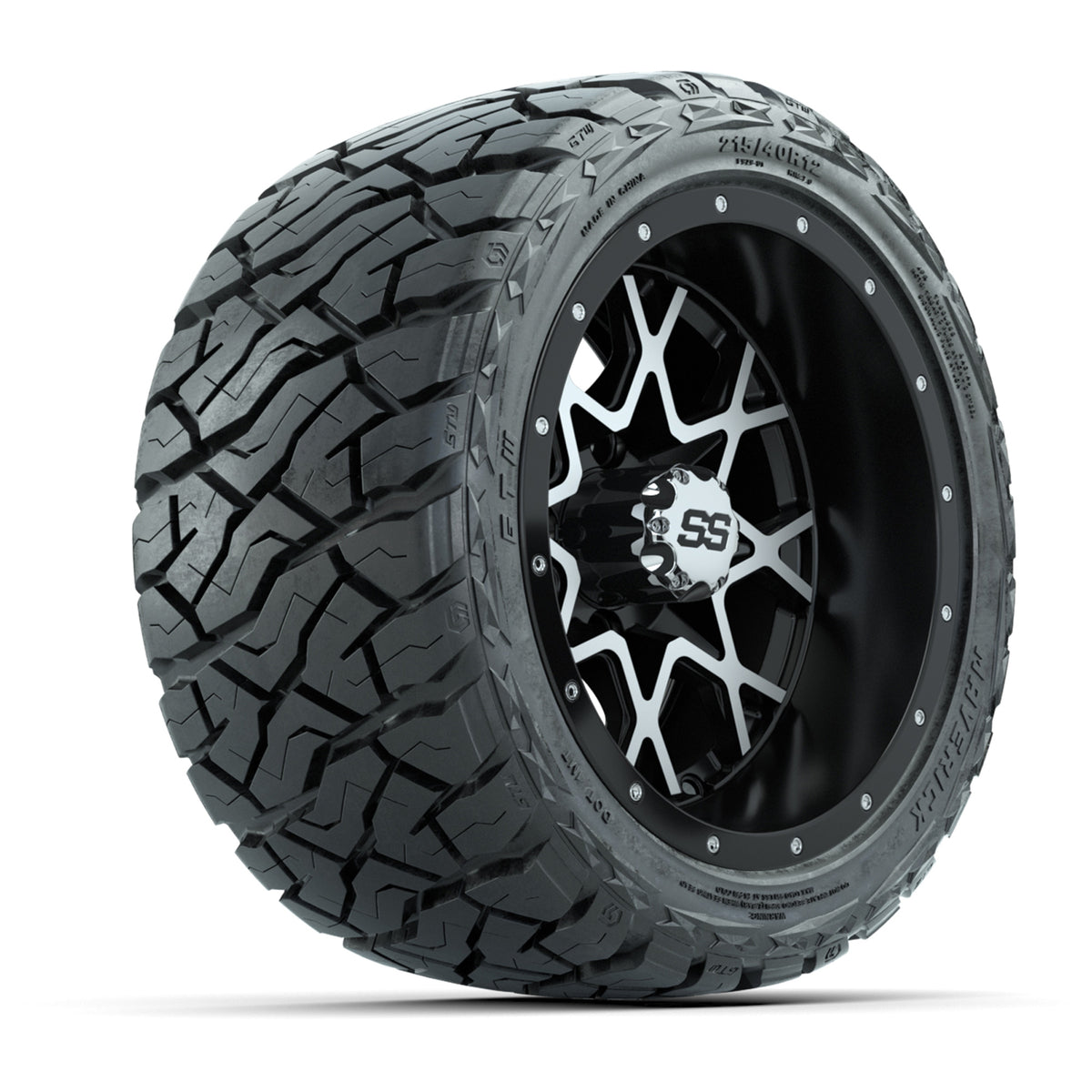 12" GTW Vortex Wheels Matte Machined Black and Maverick Low Profile & All Terrain Tires Combo Set of 4