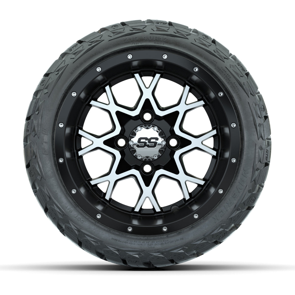12" GTW Vortex Wheels Matte Machined Black and Maverick Low Profile & All Terrain Tires Combo Set of 4
