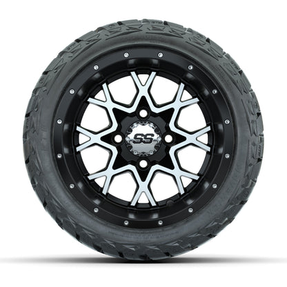 12" GTW Vortex Wheels Matte Machined Black and Maverick Low Profile & All Terrain Tires Combo Set of 4