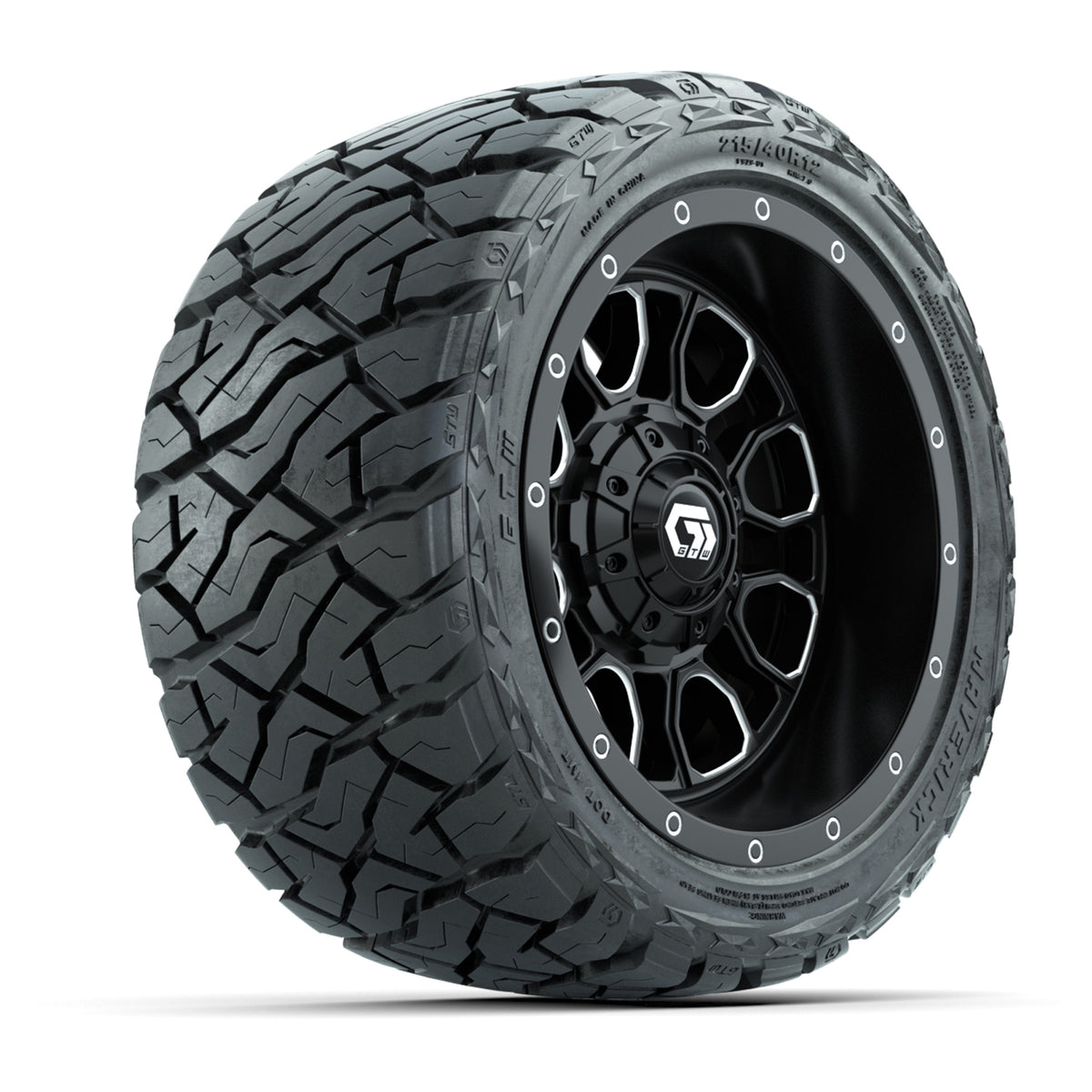 12" GTW Volt Wheels Machined Black and Maverick Low Profile & All Terrain Tires Combo Set of 4