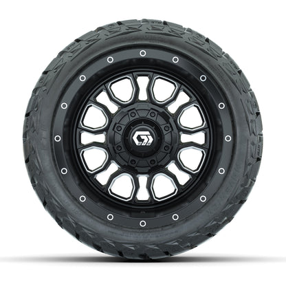 12" GTW Volt Wheels Machined Black and Maverick Low Profile & All Terrain Tires Combo Set of 4