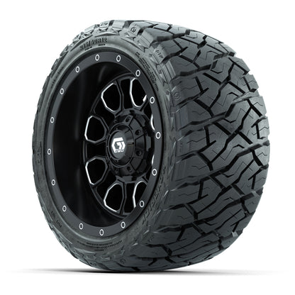 12" GTW Volt Wheels Machined Black and Maverick Low Profile & All Terrain Tires Combo Set of 4