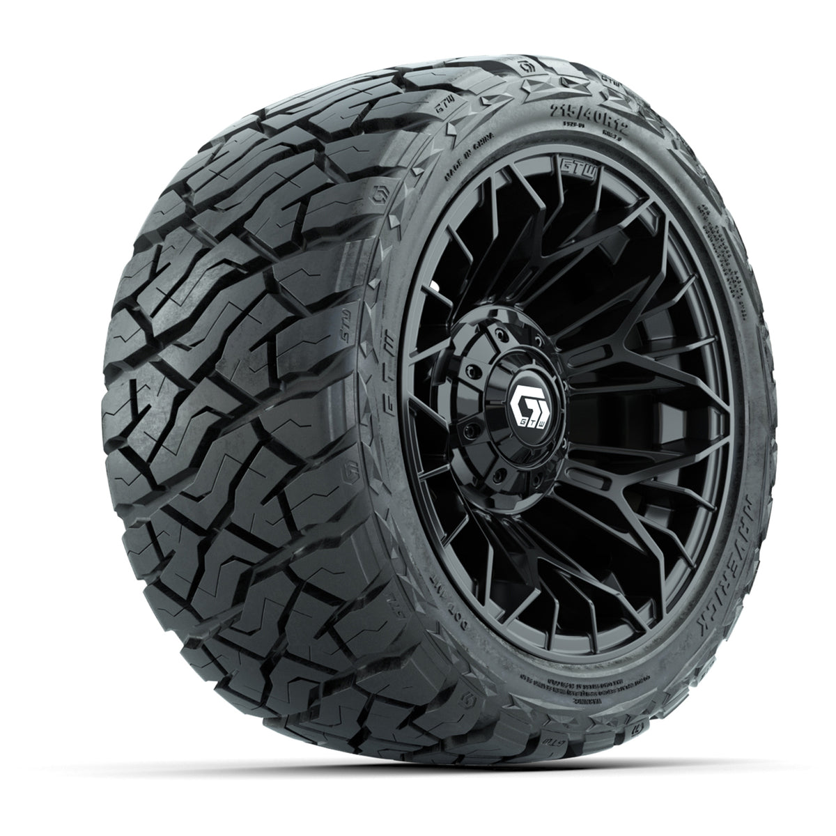 12" GTW Stellar Wheels Black and Maverick 215/40-R12 Low Profile All Terrain Tires Combo Set of 4