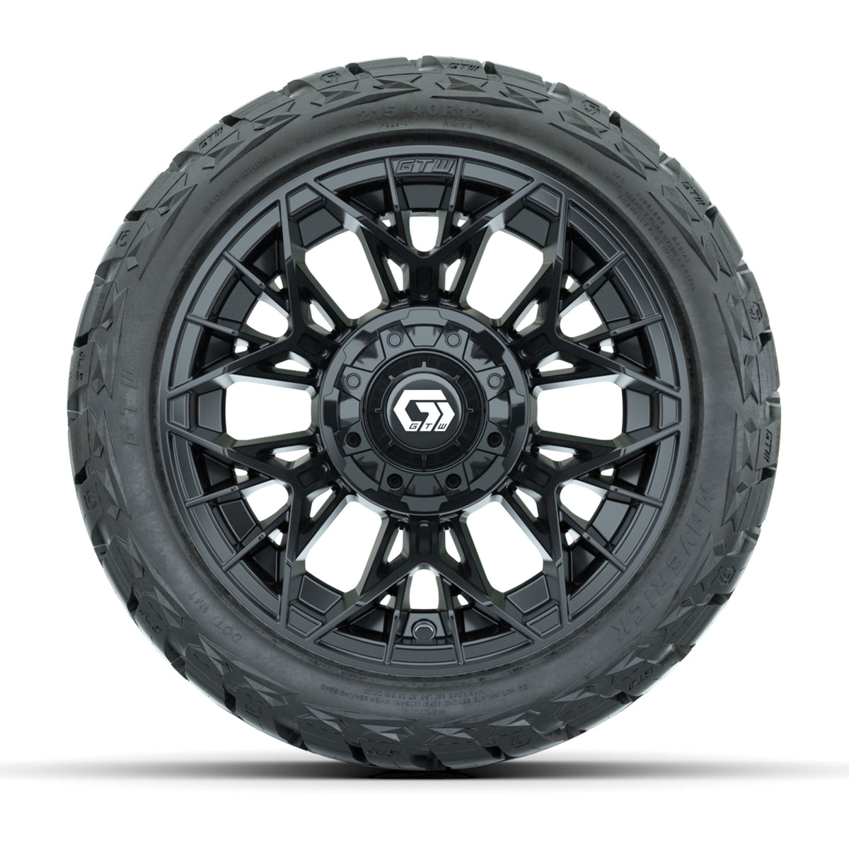 12" GTW Stellar Wheels Black and Maverick 215/40-R12 Low Profile All Terrain Tires Combo Set of 4
