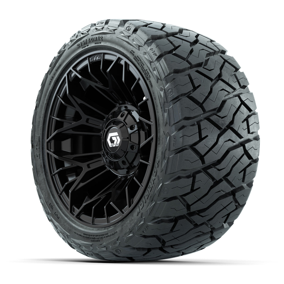 12" GTW Stellar Wheels Black and Maverick 215/40-R12 Low Profile All Terrain Tires Combo Set of 4