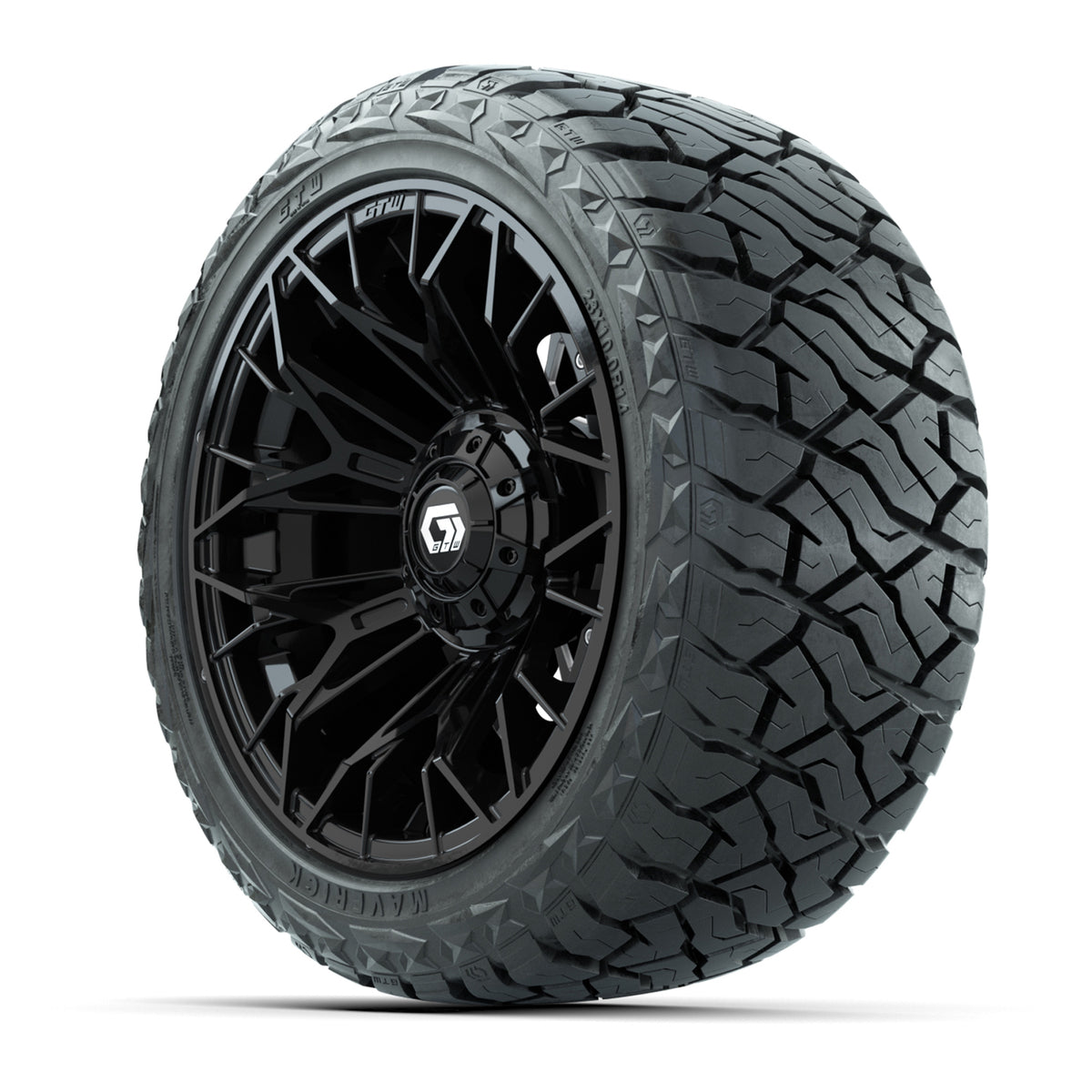 14" GTW Stellar Wheels Matte Black and Maverick 23x10.00-R14 All Terrain Tires Set of 4