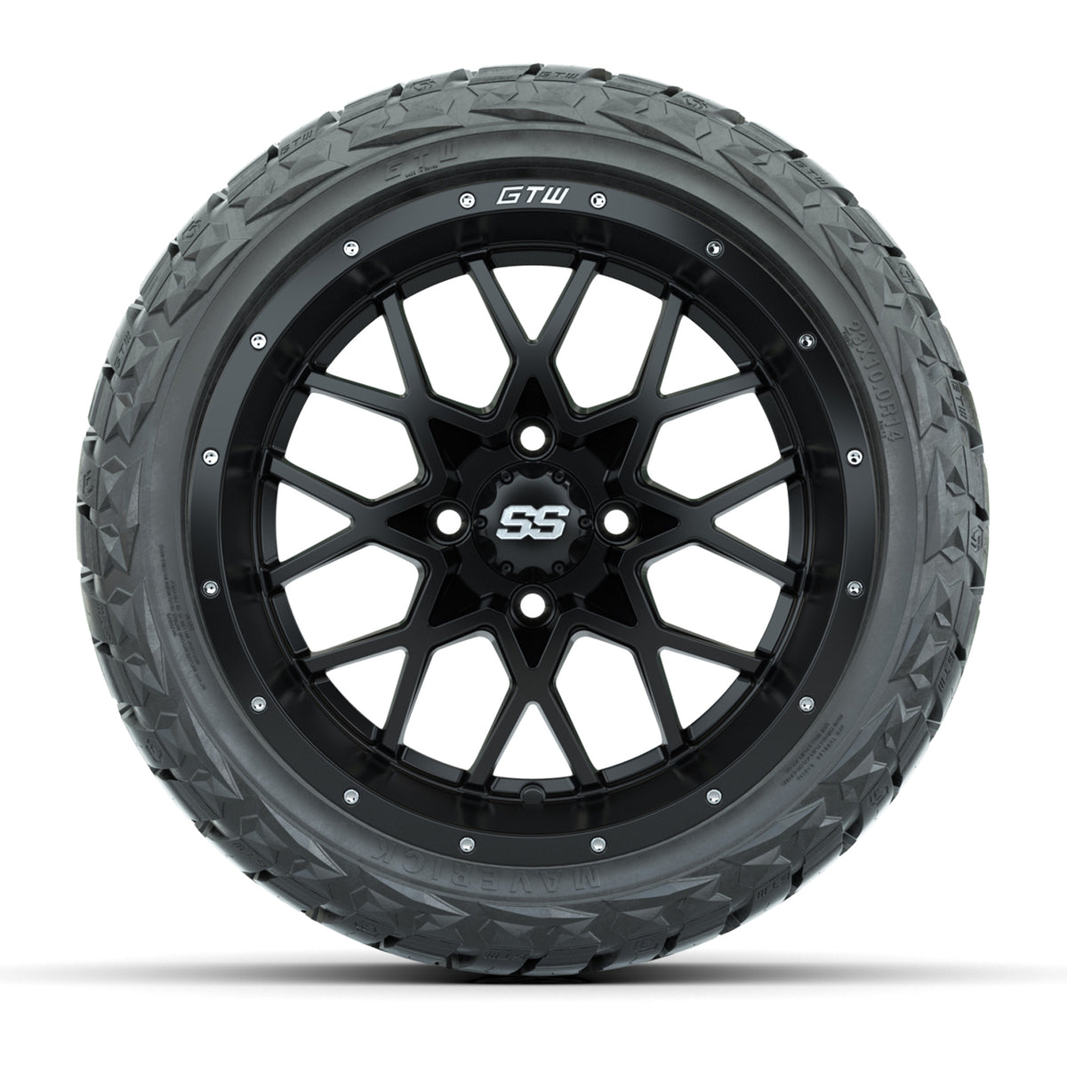 14" GTW Vortex Wheels Matte Black and Maverick Low Profile & All Terrain Tires Combo Set of 4