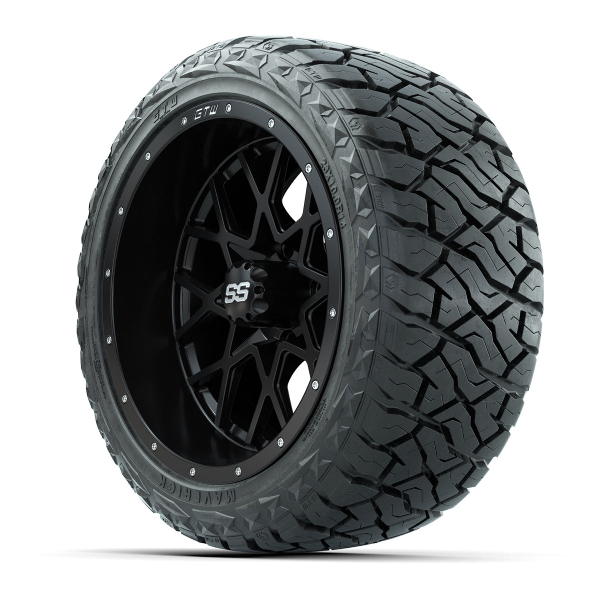 14" GTW Vortex Wheels Matte Black and Maverick Low Profile & All Terrain Tires Combo Set of 4