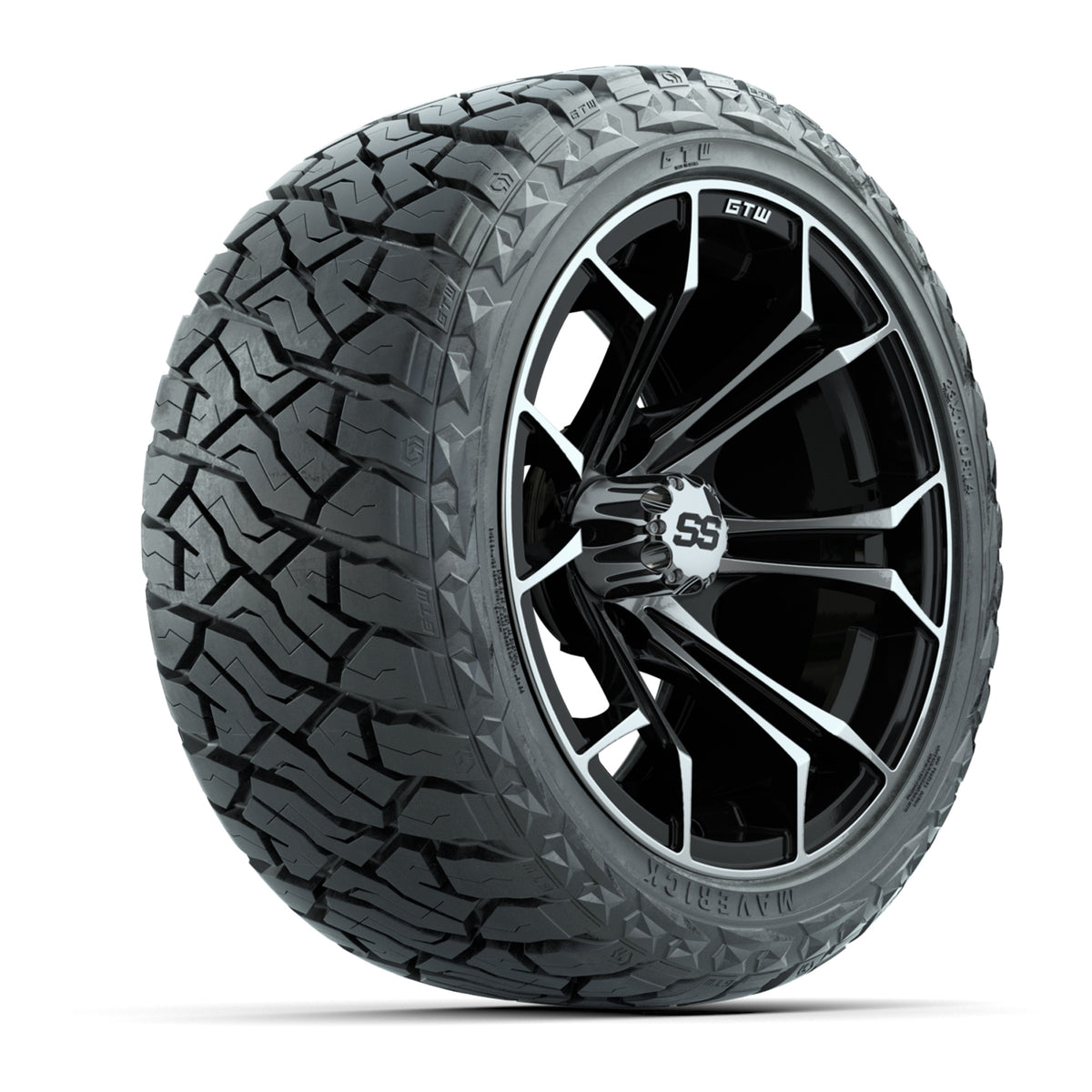 14" GTW Spyder Wheels Machined Black and Maverick Low Profile & All Terrain Tires Combo Set of 4